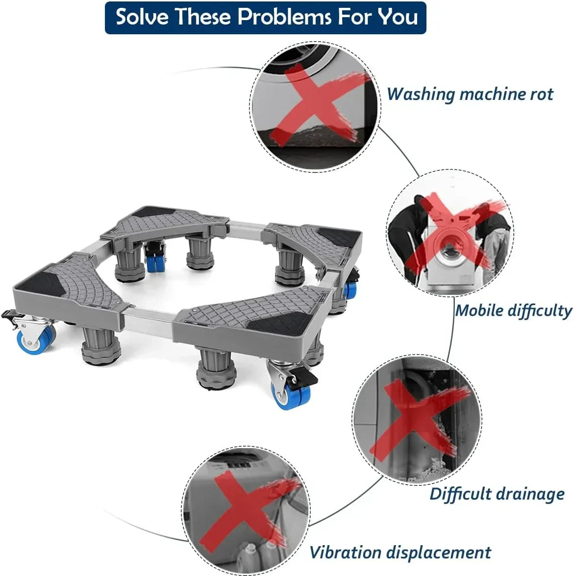 Adjustable Refrigerator / Washing Machine Stand with Wheels