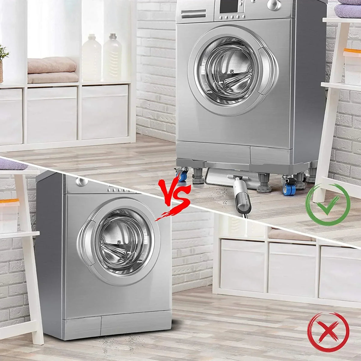 Adjustable Refrigerator / Washing Machine Stand with Wheels