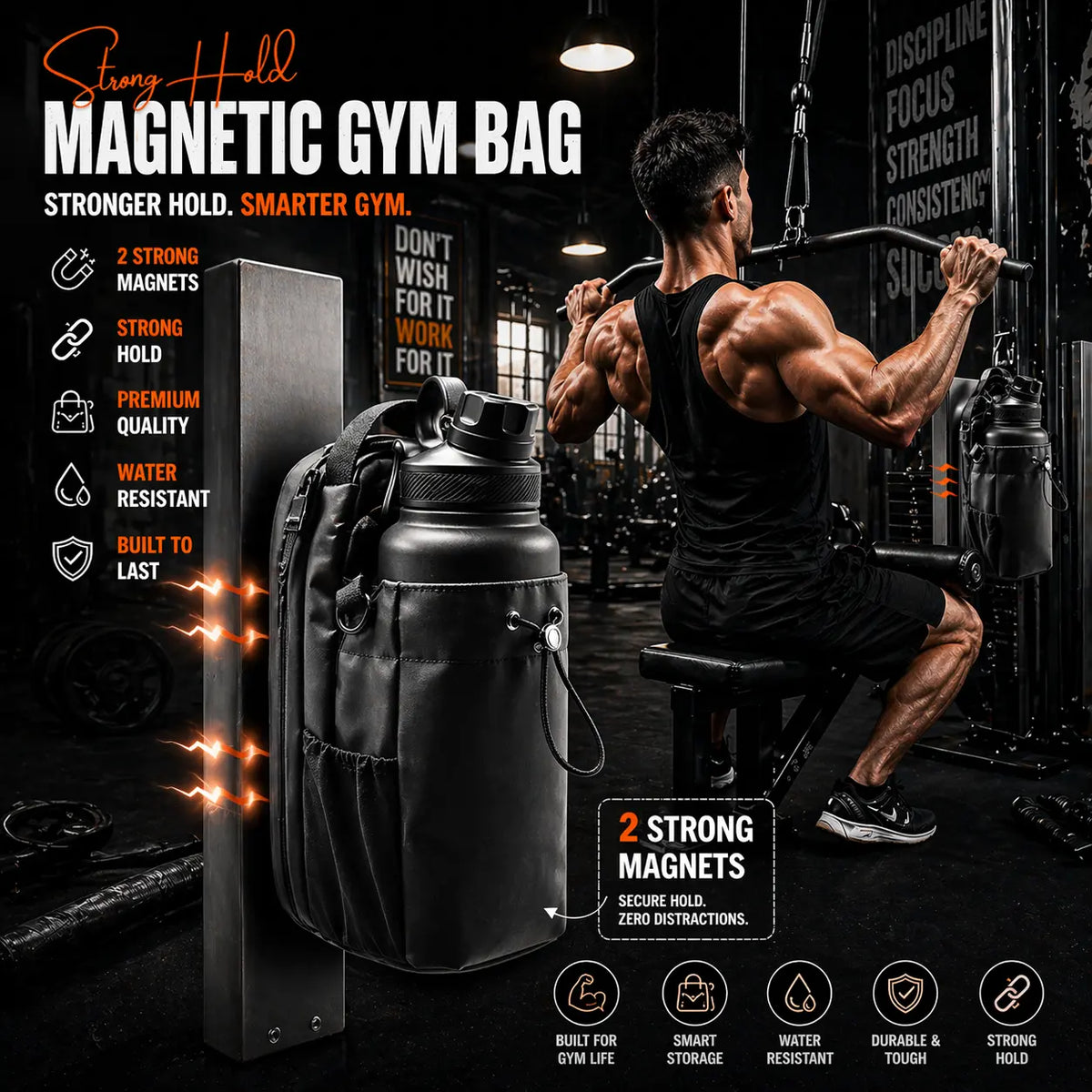 Magnetic Gym & Sports Sling Bag (Without Bottle)